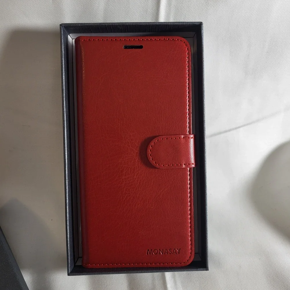 Monasay Red Wallet Case for Samsung Galaxy S21 with Card Holder Magnetic Closure